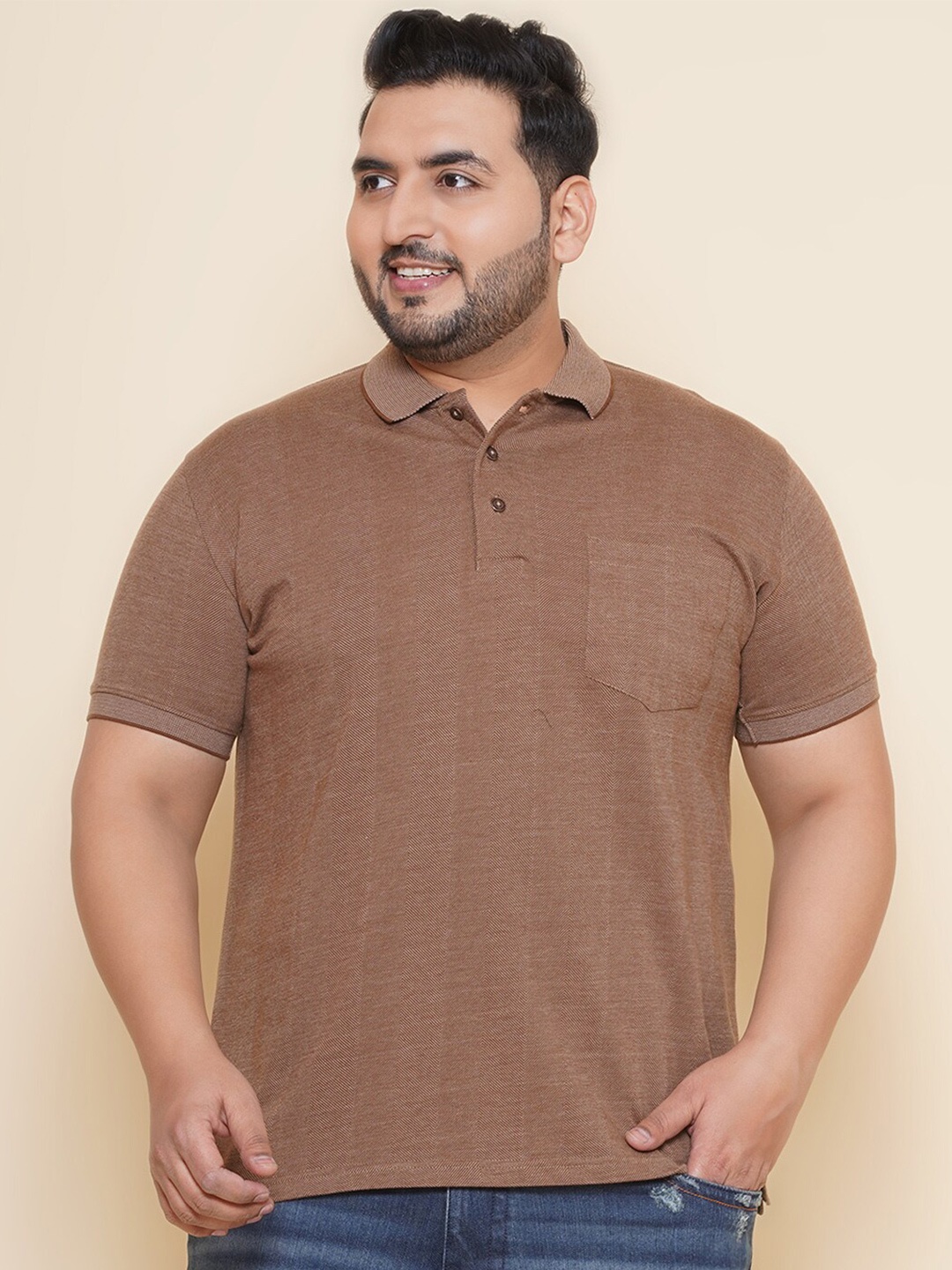 

John Pride Polo Collar Pockets Cotton T-shirt, Brown