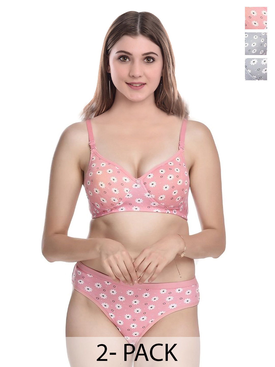 

Aamarsh Pack Of 3 Printed Lightly-Padded Cotton Lingerie Set, Pink