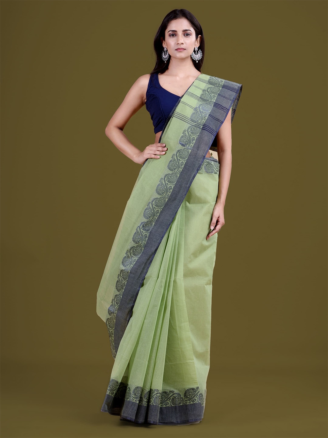 

HOUSE OF ARLI Woven Design Pure Cotton Taant Saree, Green