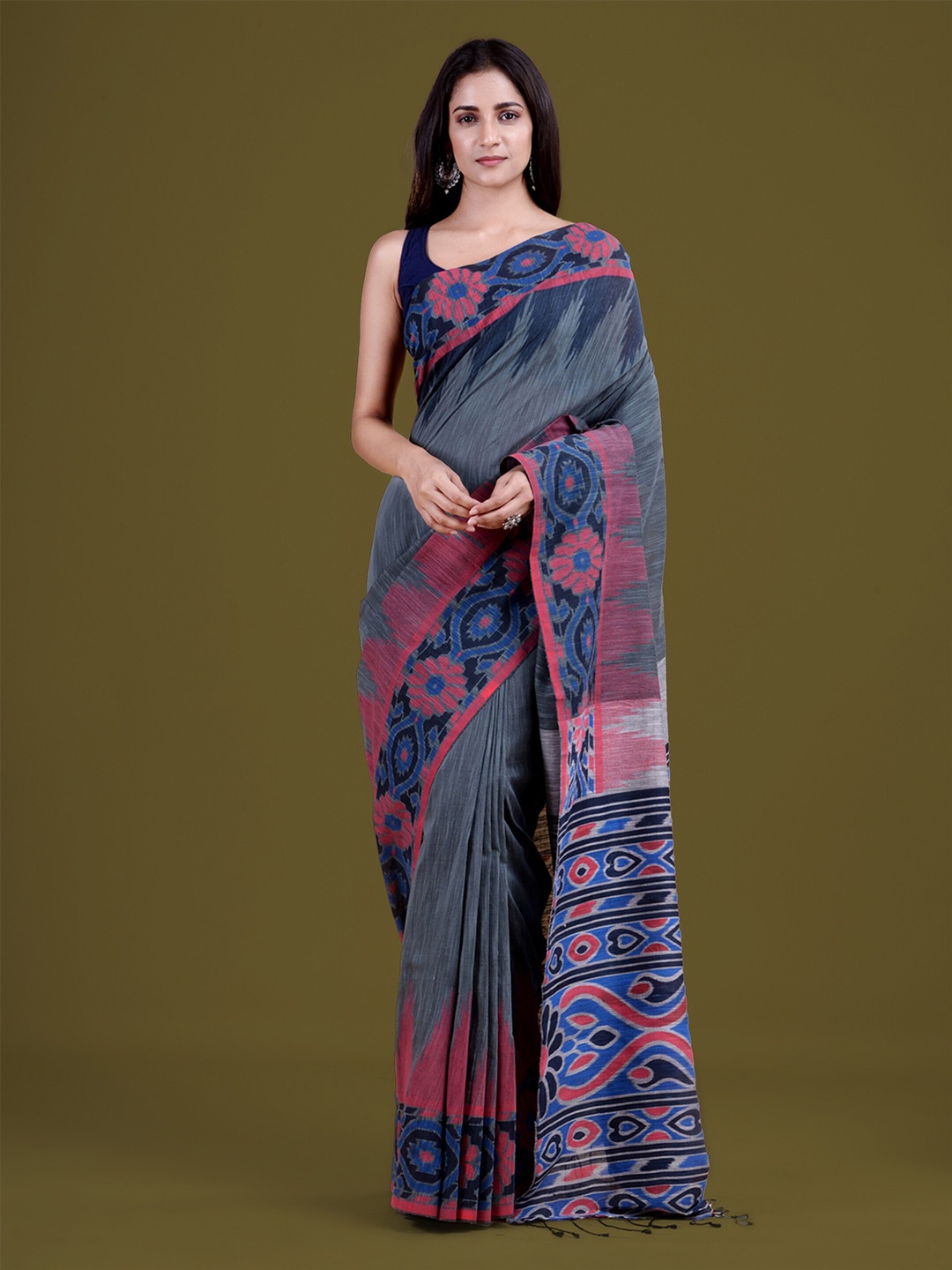 

HOUSE OF ARLI Floral Woven Design Pure Cotton Saree, Grey