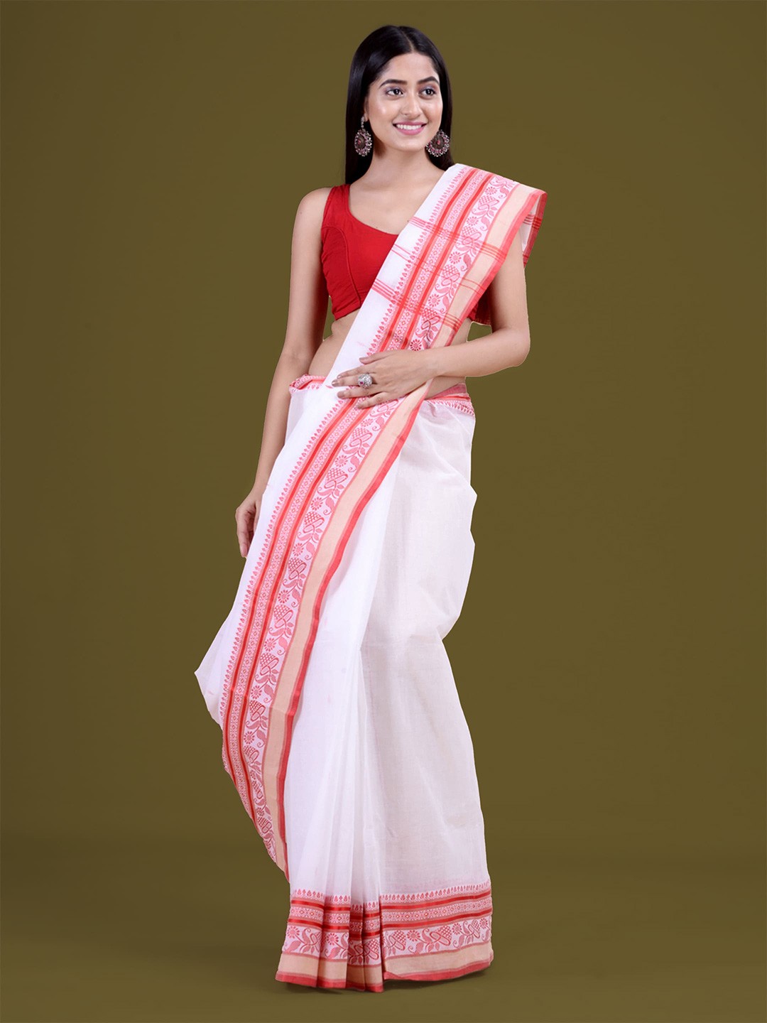 

HOUSE OF ARLI Woven Design Pure Cotton Taant Saree, White