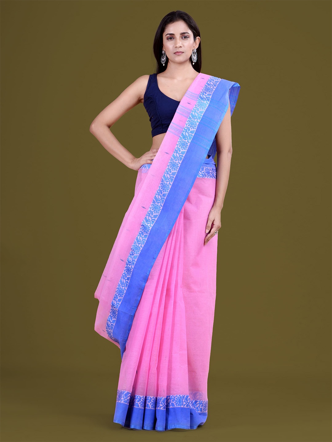 

HOUSE OF ARLI Woven Design Pure Cotton Taant Saree, Pink