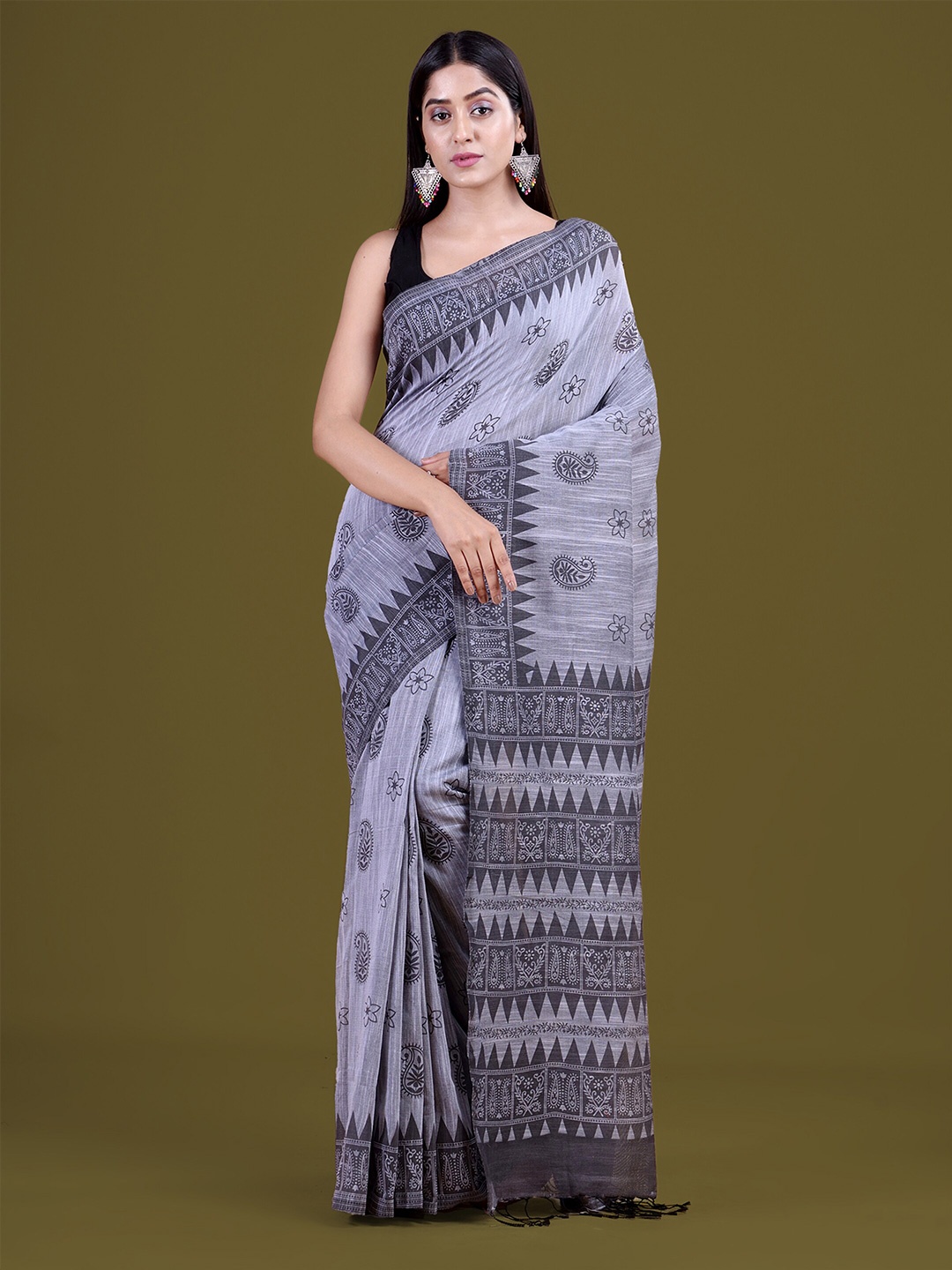 

HOUSE OF ARLI Ethnic Motifs Woven Design Pure Cotton Saree, Grey