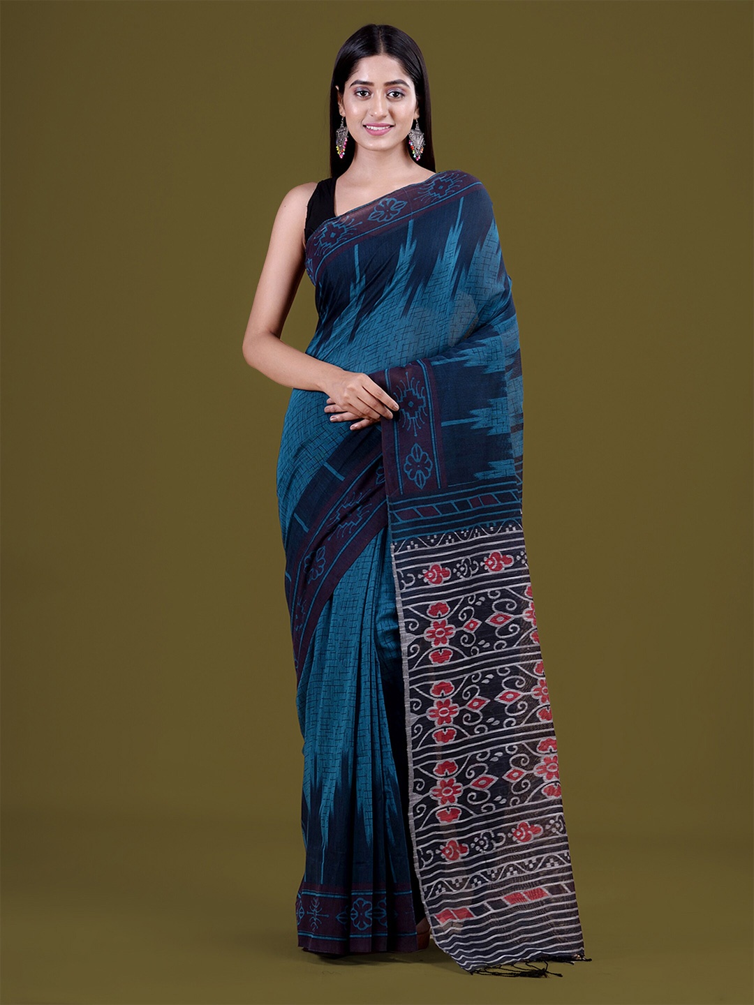 

HOUSE OF ARLI Abstract Woven Design Pure Cotton Saree, Blue