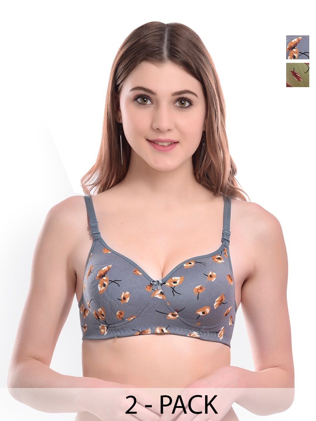 

Aamarsh Pack Of 2 Cotton Lightly Padded Bra & Mid-Rise Briefs, Blue