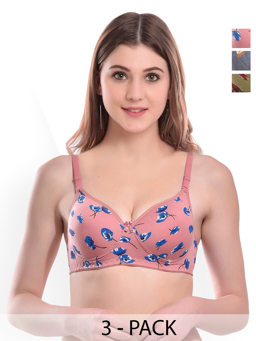 

Aamarsh Pack Of 3 Printed Cotton Lingerie Set, Grey