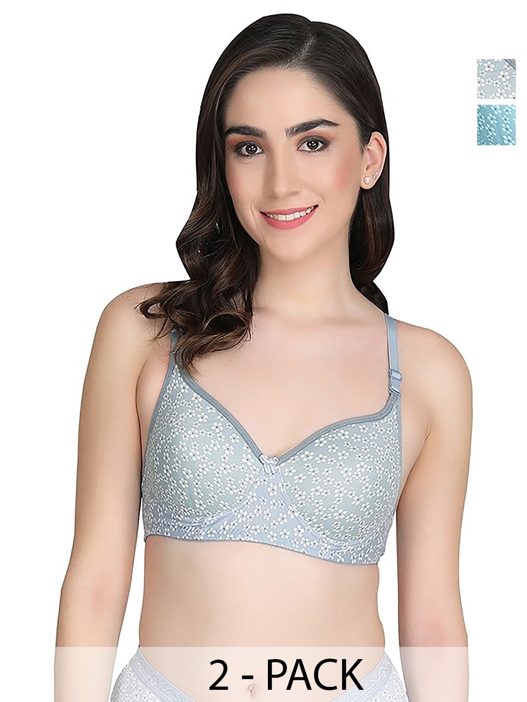 

Aamarsh Pack Of 2 Cotton Lightly Padded Bra & Mid-Rise Briefs, Blue