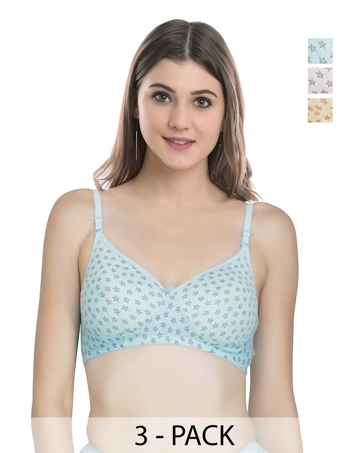 

Aamarsh Pack Of 3 Printed Cotton Lingerie Set, White