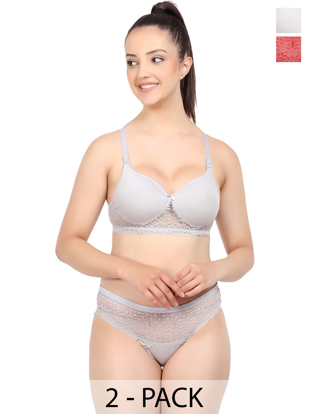 

Aamarsh Pack Of 2 Self-Design Cotton Lingerie Set, Red