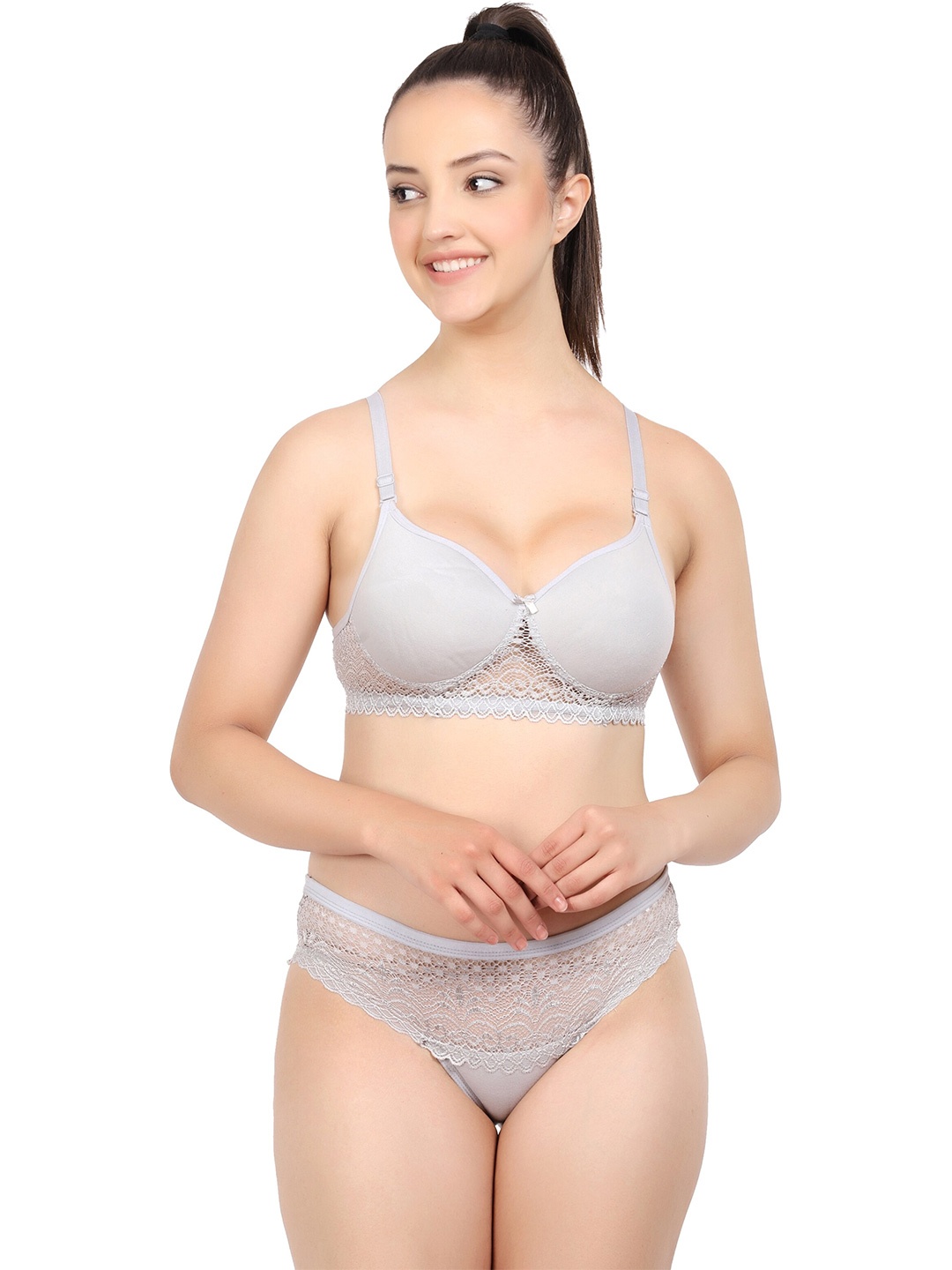 

Aamarsh Self-Designed Lace Cotton Lingerie Set, Grey
