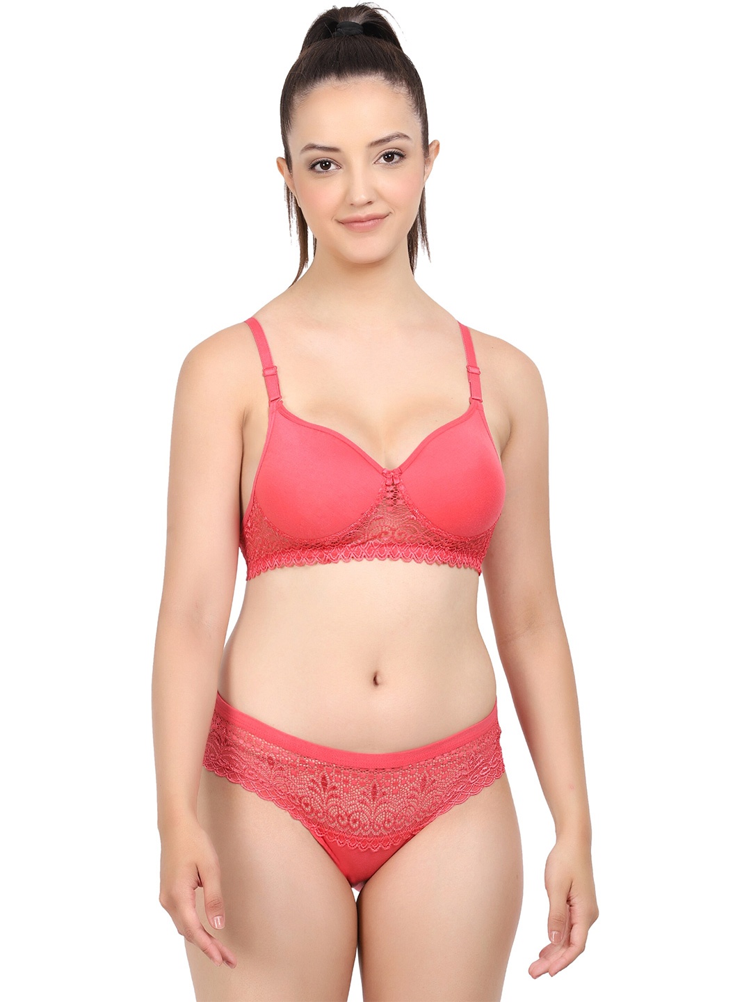 

Aamarsh Lightly-Padded Cotton Lingerie Set, Red