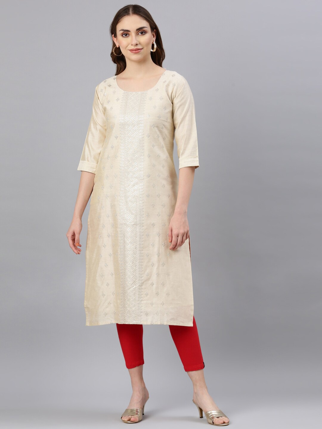 

GOLDSTROMS Geometric Embroidered Straight Kurta, Cream