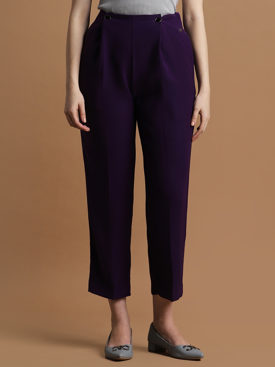 

Allen Solly Woman Mid-Rise Pleated Trousers, Purple