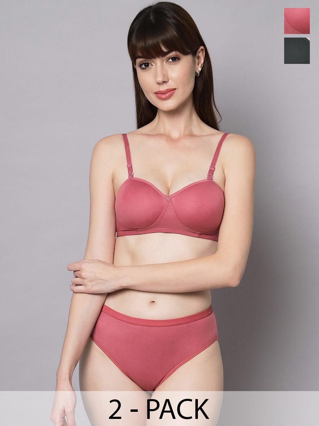 

Aamarsh Pack Of 2 Cotton Lingerie Set, Pink