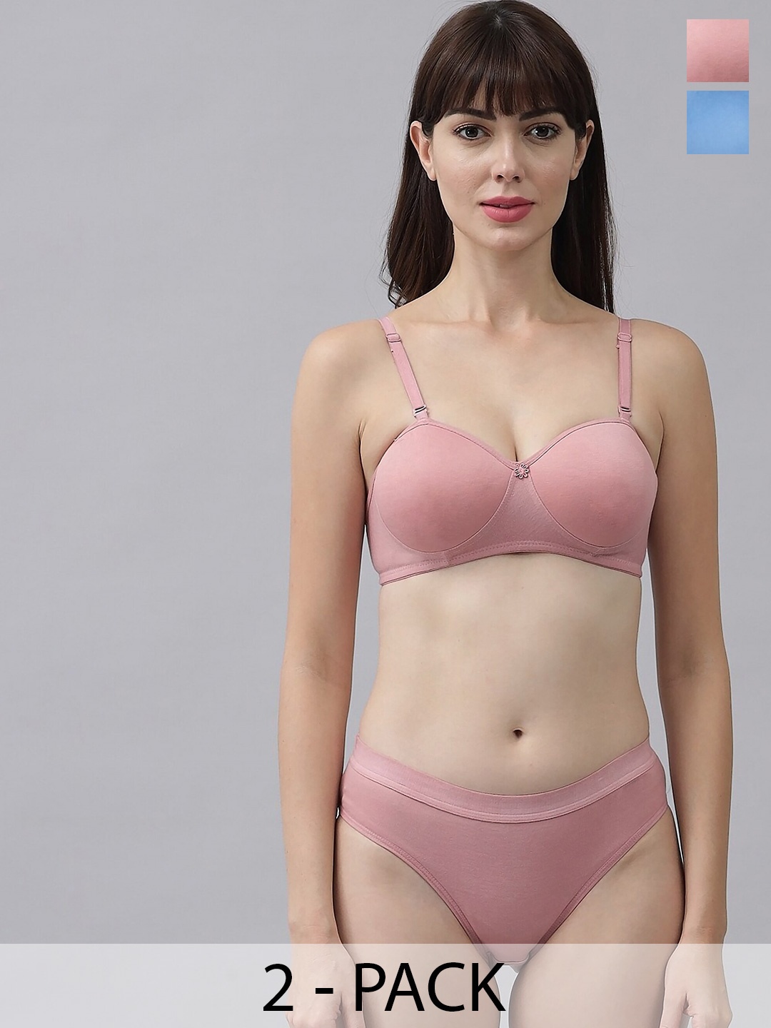 

Aamarsh Pack Of 2 Mid-Rise Cotton Lingerie Set, Pink
