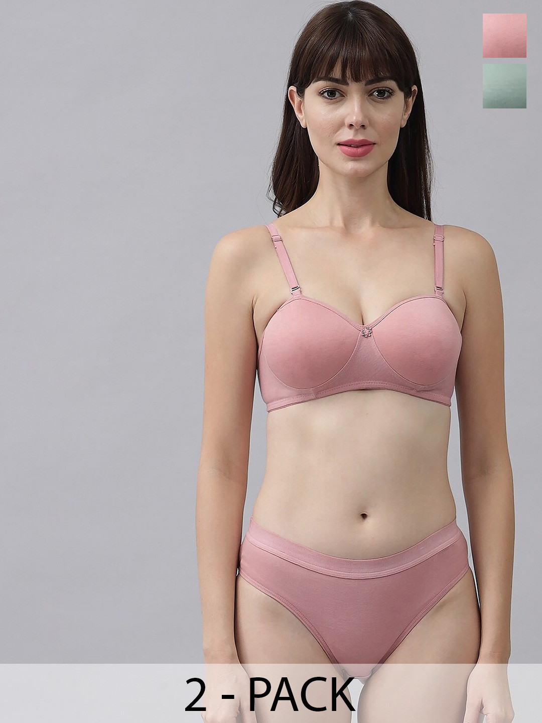 

Aamarsh Pack Of 2 Cotton Padded Lingerie Set, Pink