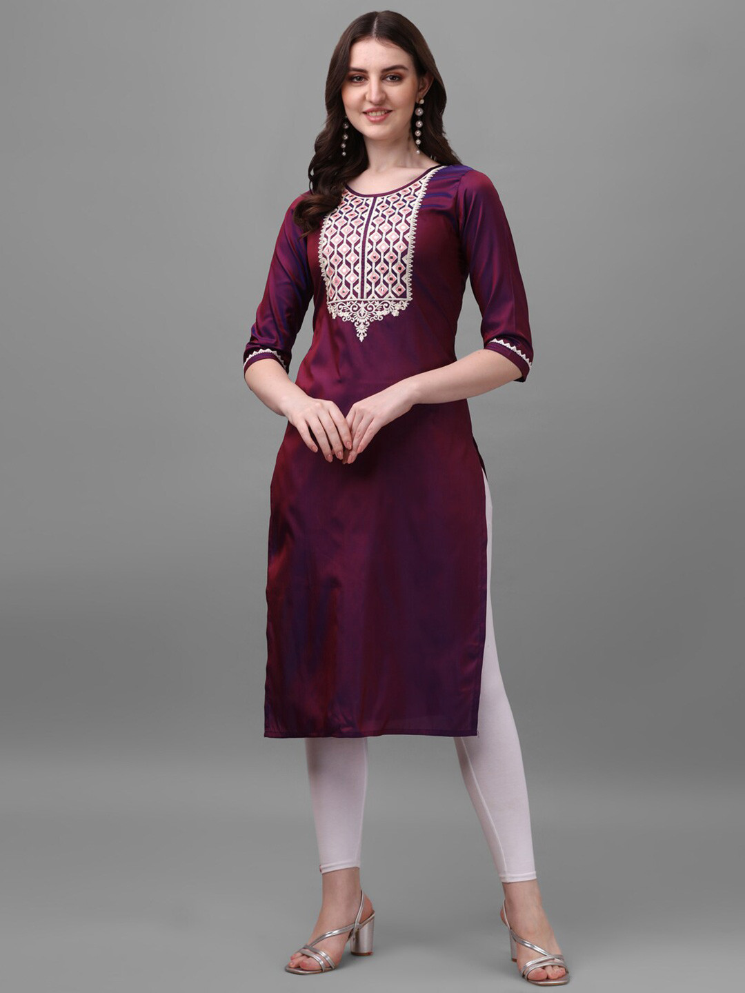 

BAESD Embroidered Cotton Silk Straight Kurta, Purple