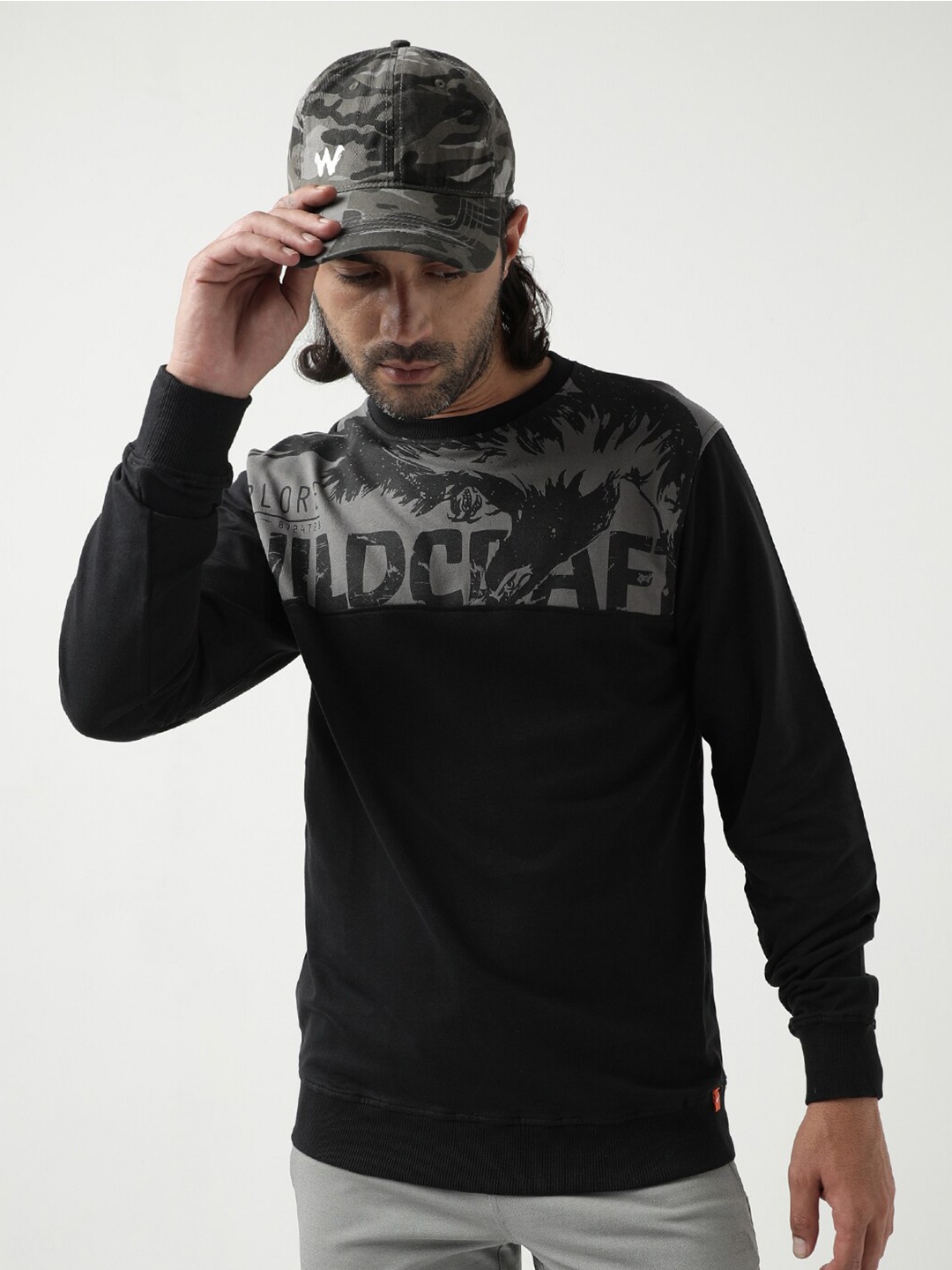 

Wildcraft Typography Printed Cotton Pullover, Black