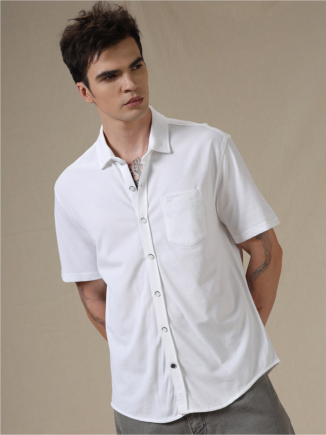 

WROGN Spread Collar Short Sleeves Casual Shirt, White