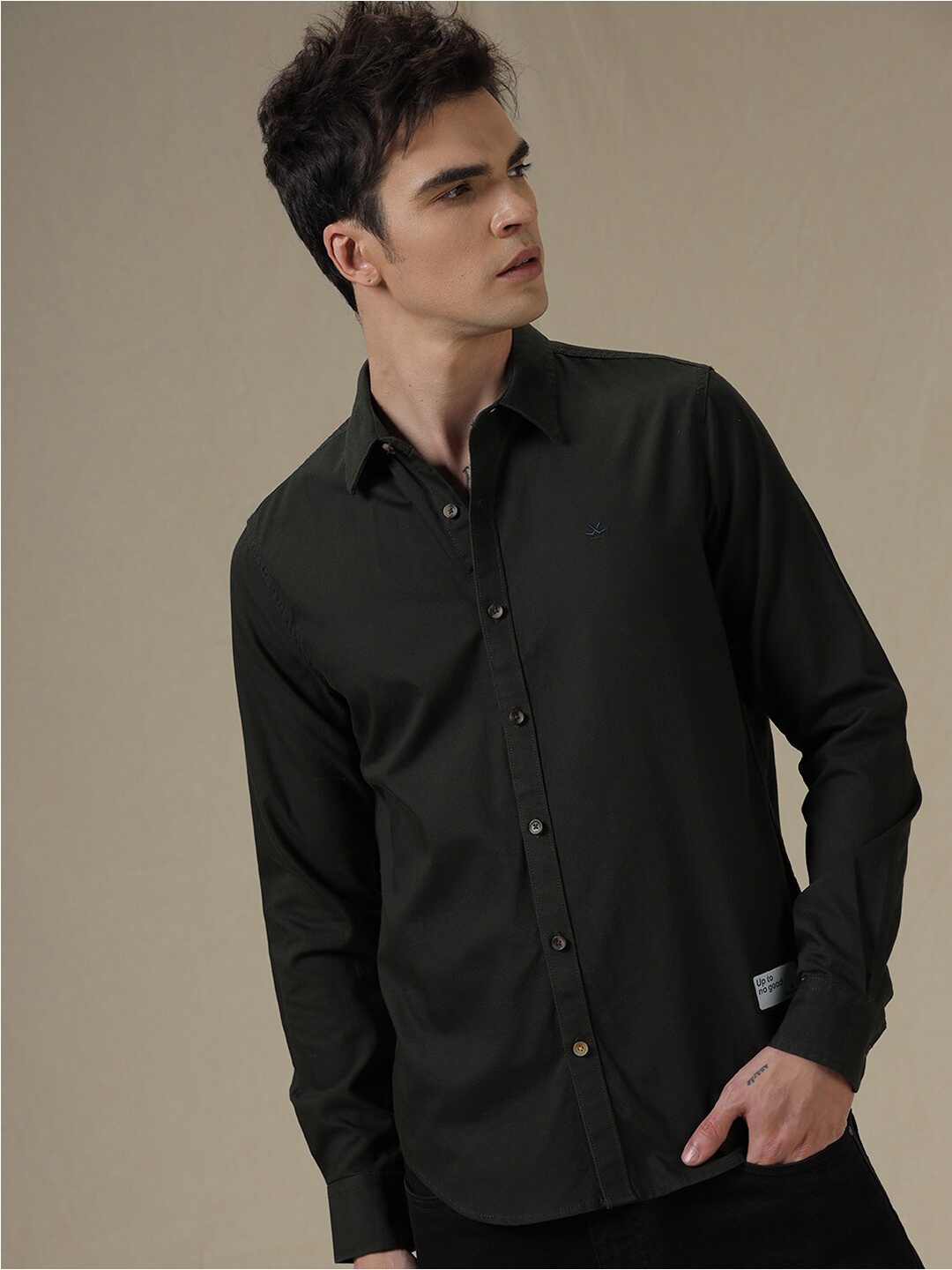 

WROGN Spread Collar Long Sleeves Slim Fit Casual Shirt, Black
