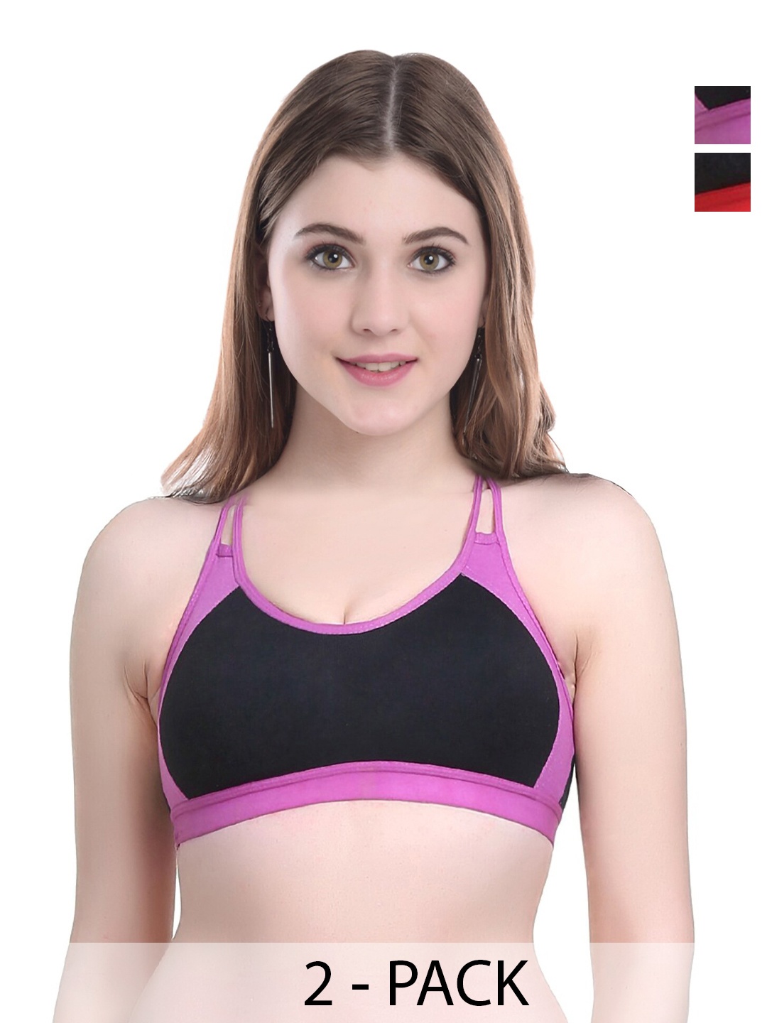 

Aamarsh Pack Of 2 Cotton Non Padded Bra & Mid-Rise Briefs, Red