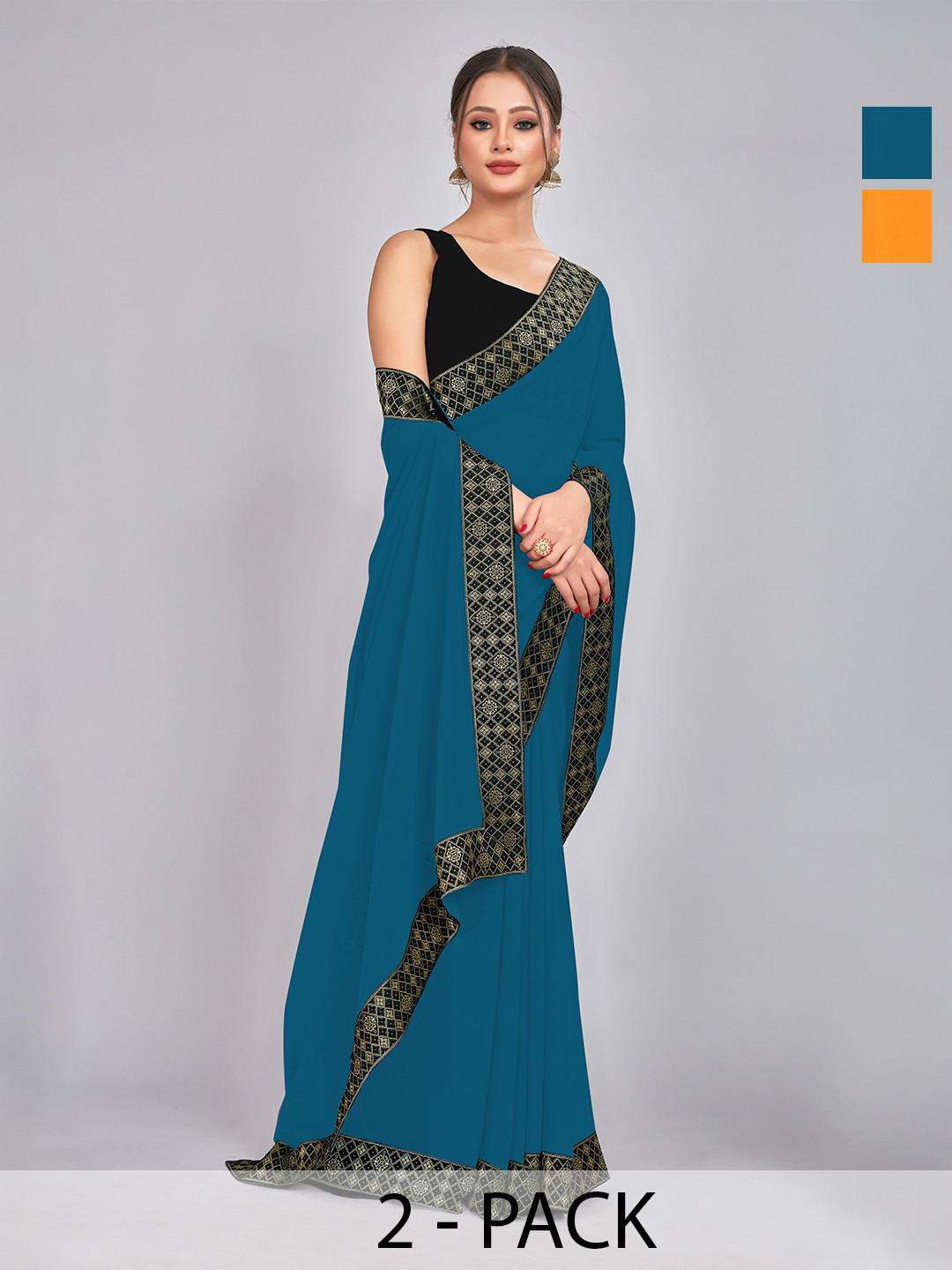 

CastilloFab Selection of 2Zari Pure Georgette Saree, Teal