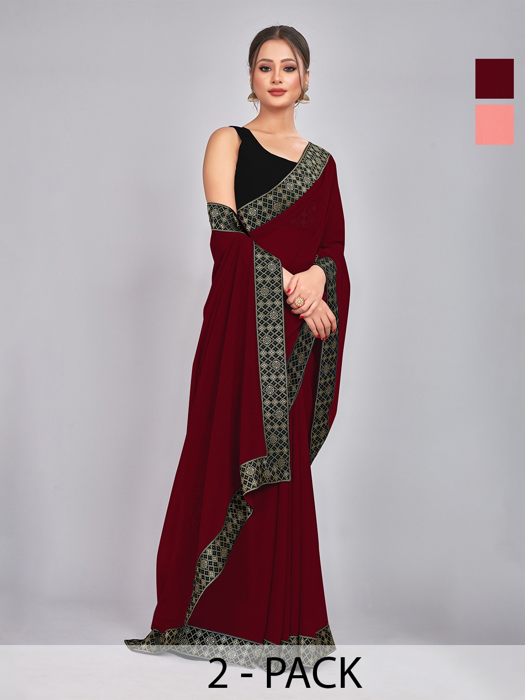 

CastilloFab Selection Of 2 Zari Pure Georgette Saree, Maroon