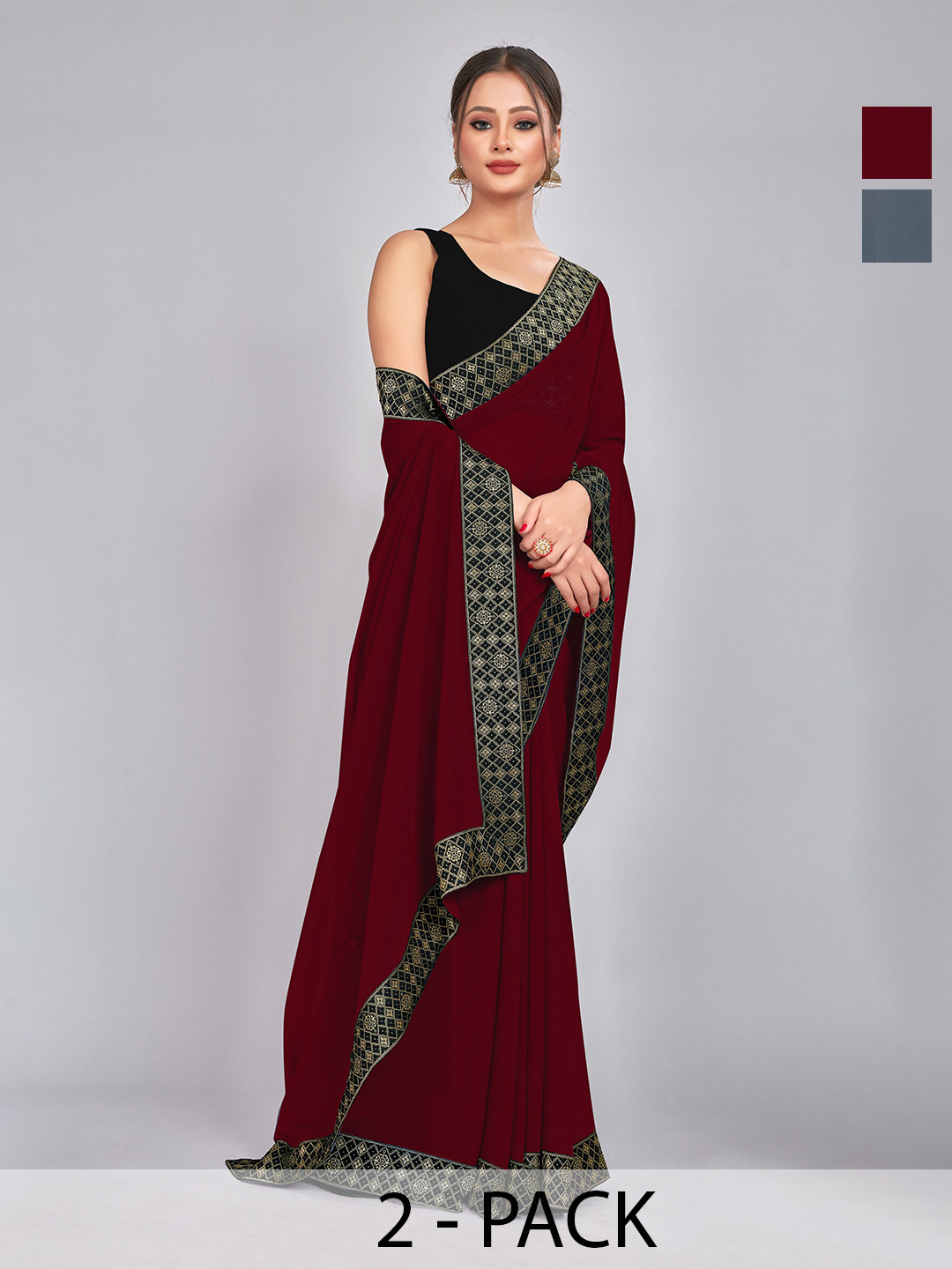 

CastilloFab Selection Of 2 Zari Pure Georgette Saree, Maroon