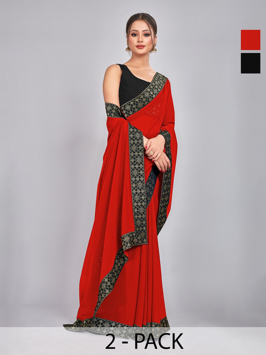 

CastilloFab Red & Black Pure Georgette Saree