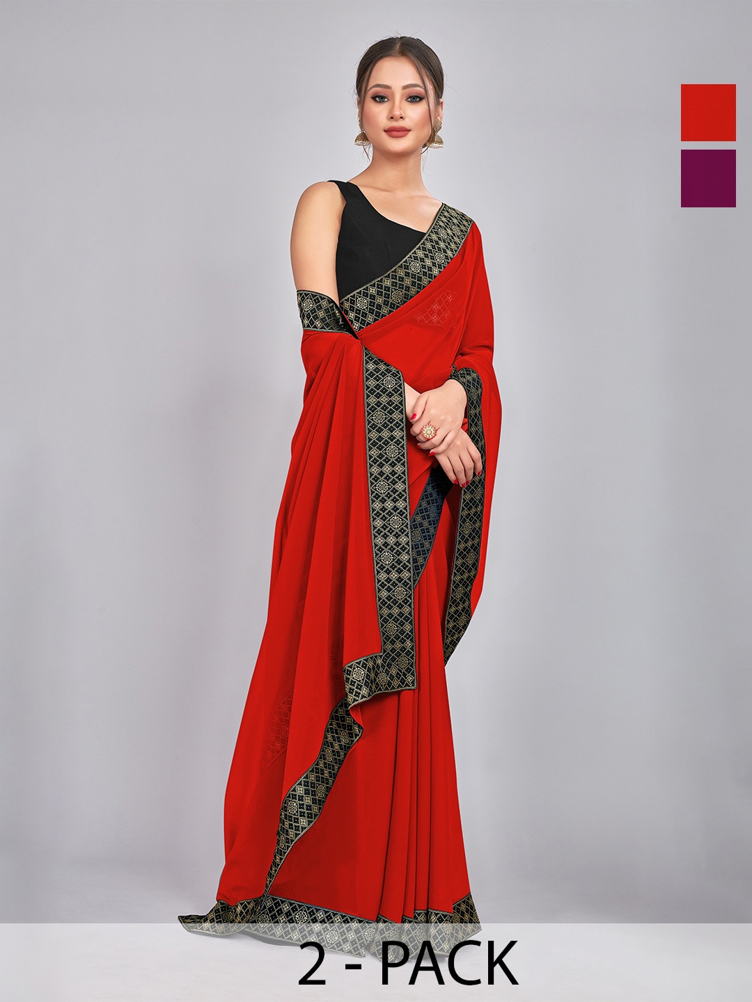 

CastilloFab Zari Pure Georgette Saree, Red