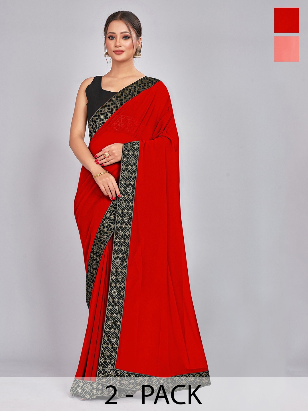

CastilloFab Red & Pink Pure Georgette Saree