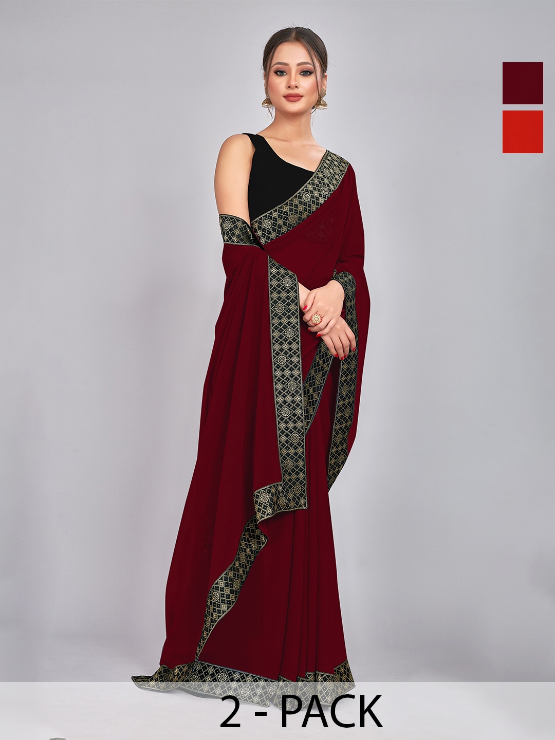 

CastilloFab Selection Of 2 Zari Pure Georgette Saree, Maroon