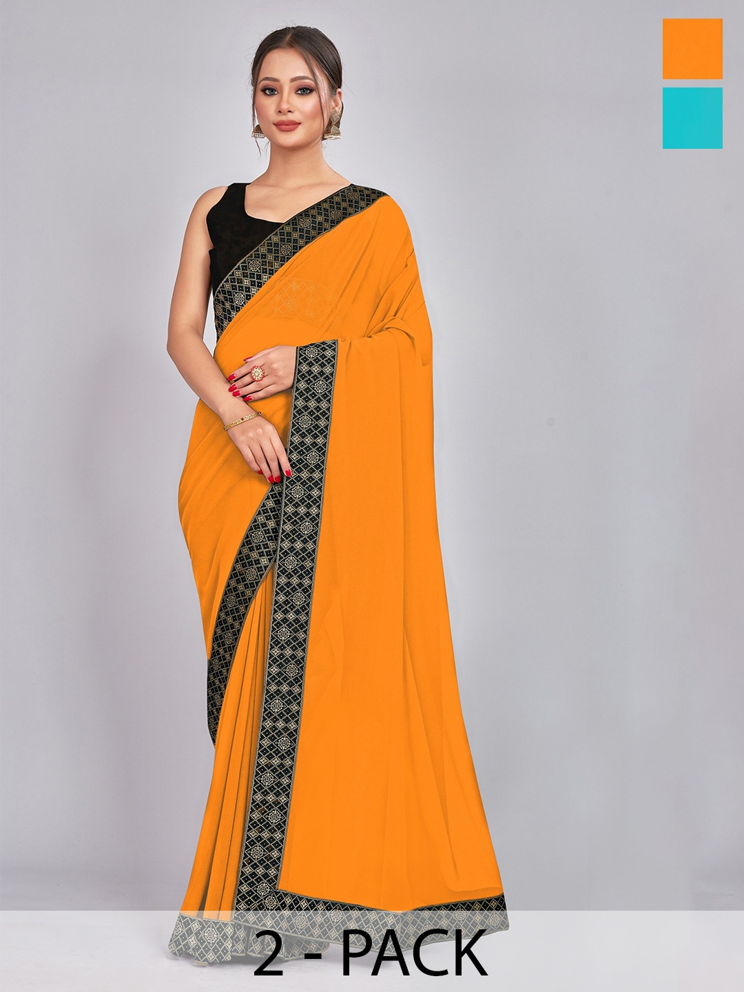 

CastilloFab Embellished Pure Georgette Saree, Mustard