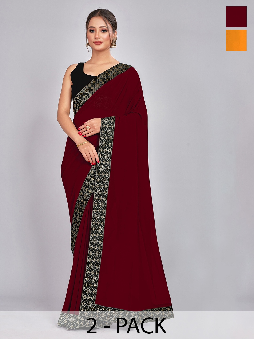 

CastilloFab Selection Of 2 Zari Pure Georgette Saree, Maroon