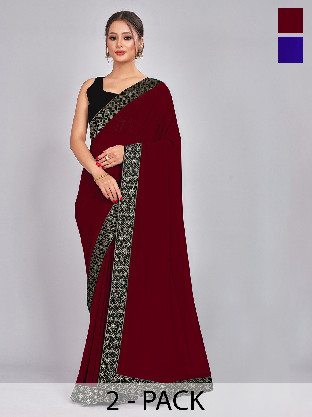 

CastilloFab Maroon & Blue Selection of 2 Pure Georgette Sarees