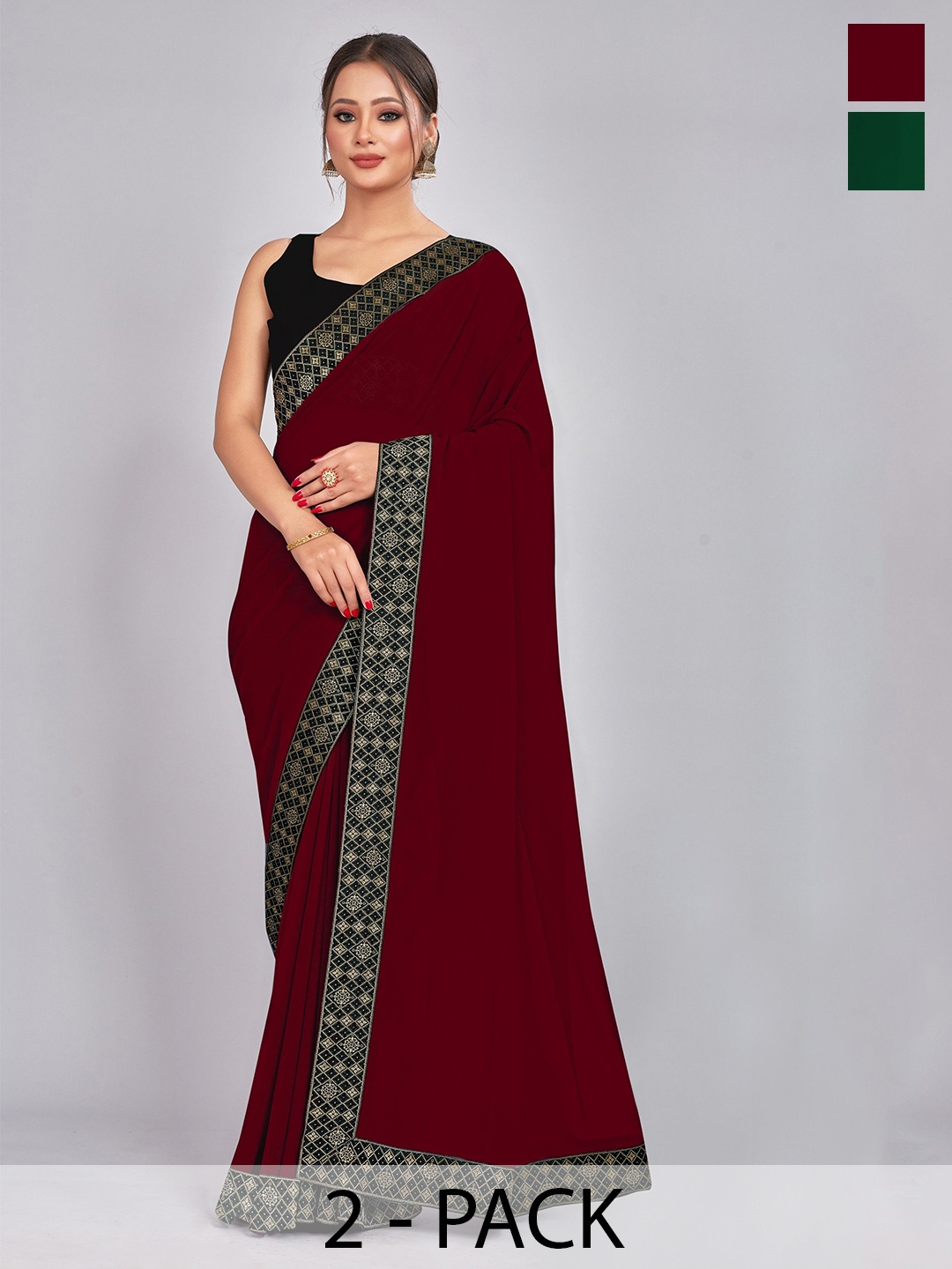 

CastilloFab Selection of 2 Zari Pure Georgette Saree, Maroon