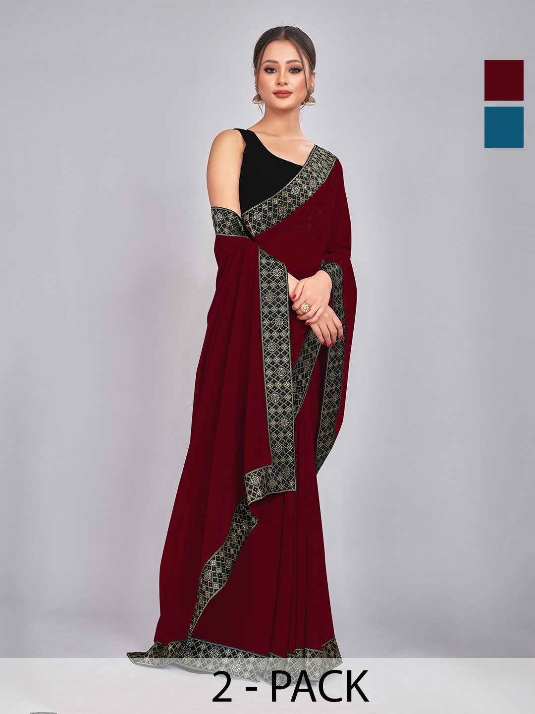 

CastilloFab Selection Of 2 Zari Pure Georgette Saree, Maroon