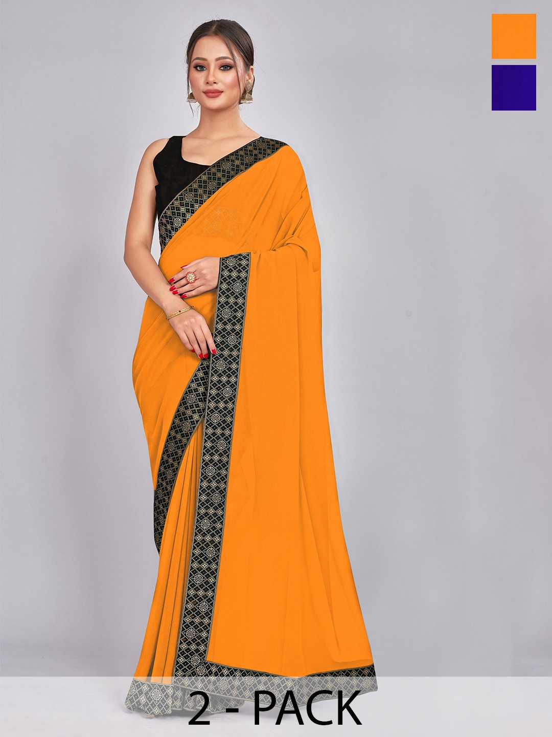

CastilloFab Pack of 2 Gotta Patti Pure Georgette Saree, Mustard