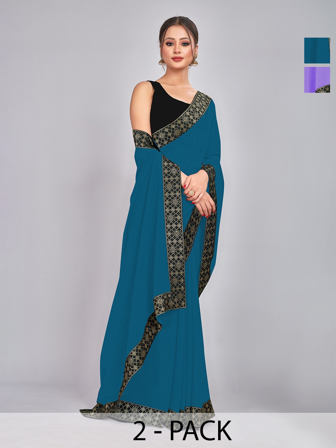 

CastilloFab Pack of 2 Gotta Patti Pure Georgette Saree, Teal