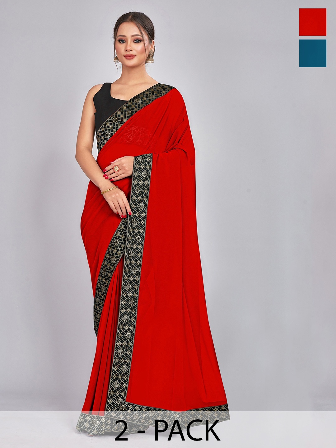 

CastilloFab Selection Of 2 Ethnic Pure Georgette Sarees, Red
