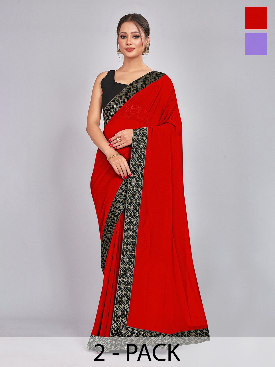 

CastilloFab Zari Pure Georgette Saree, Red