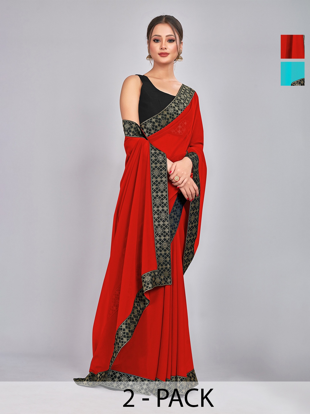 

CastilloFab Selection Of 2 Ethnic Pure Georgette Sarees, Red
