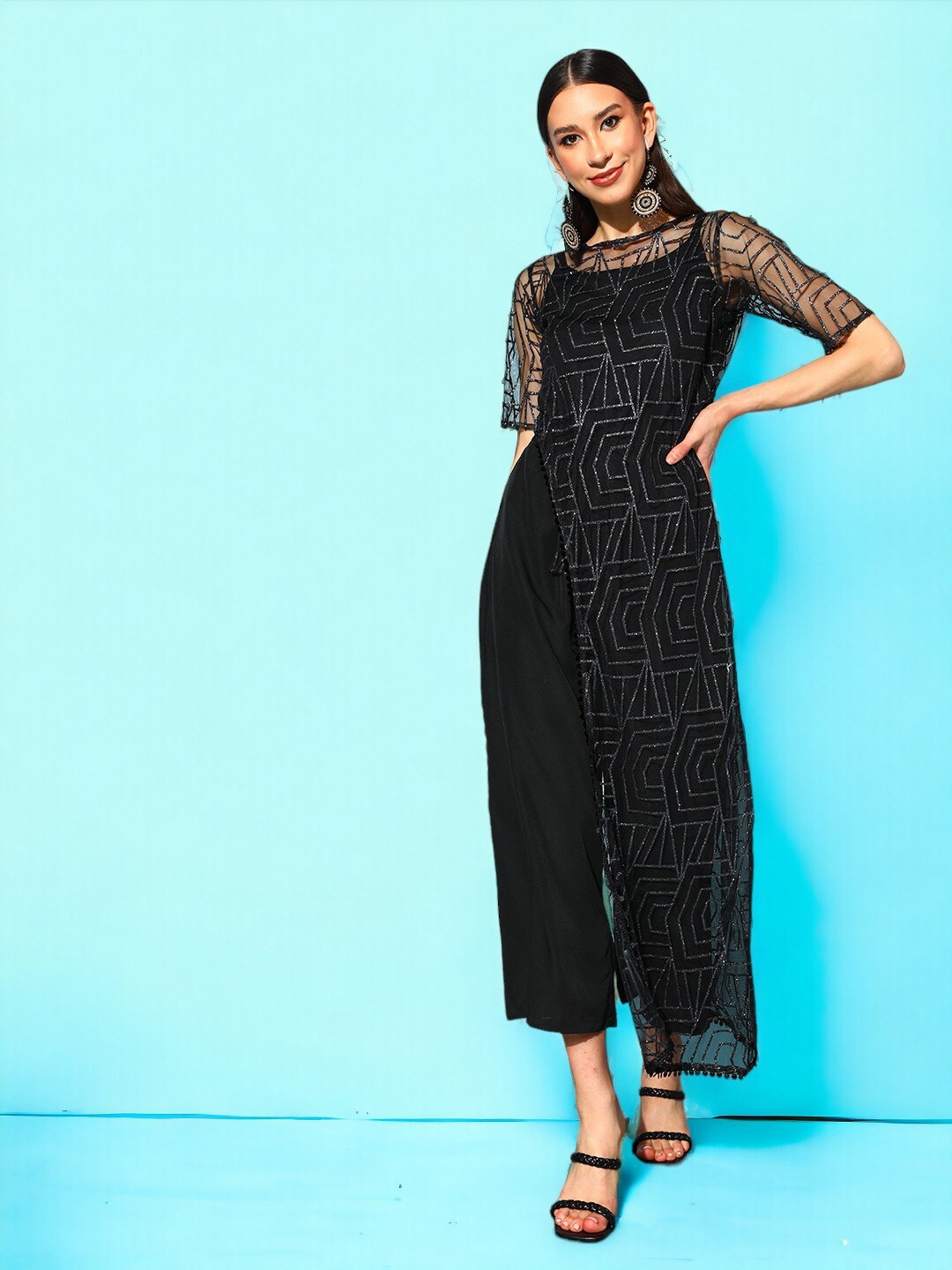 

Ahalyaa Black Self Design Basic Jumpsuit