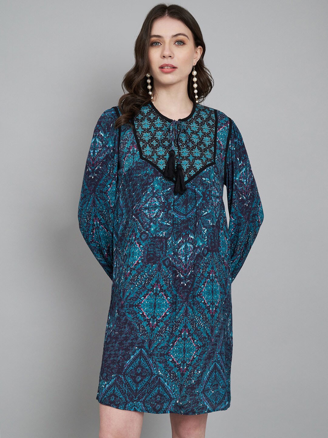 

Amagyaa Ethnic Motifs Printed Tie-Ups A-Line Dress, Multi