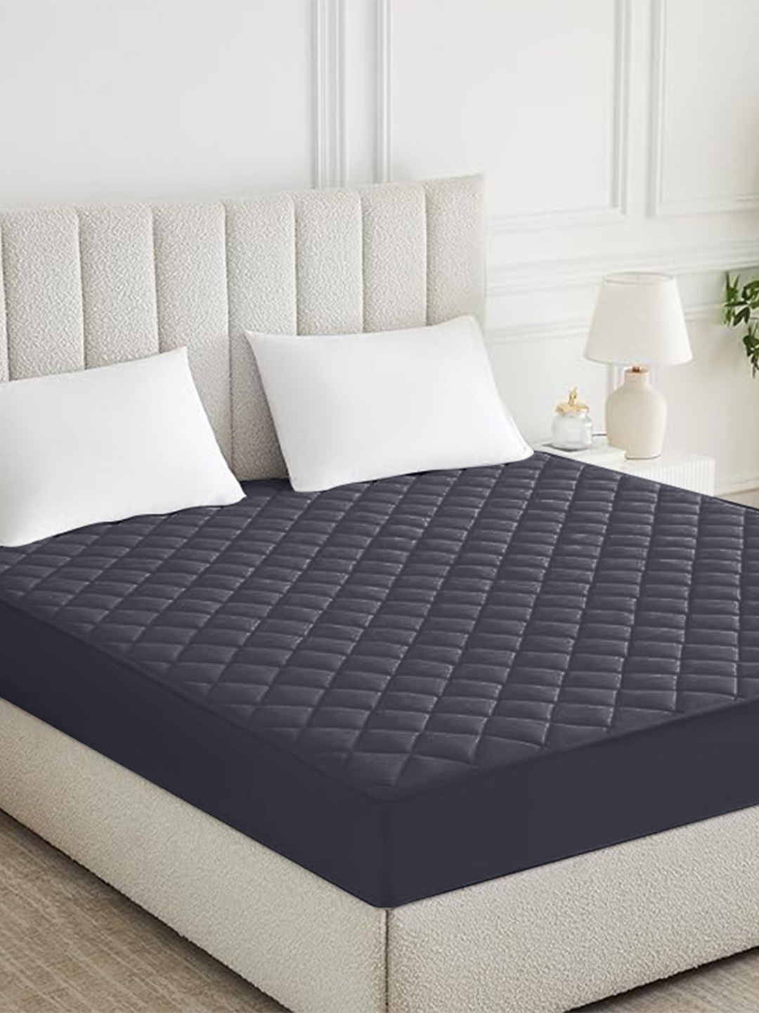 

HOMEMONDE Grey Cotton Water Resistant Quilted Mattress Protector