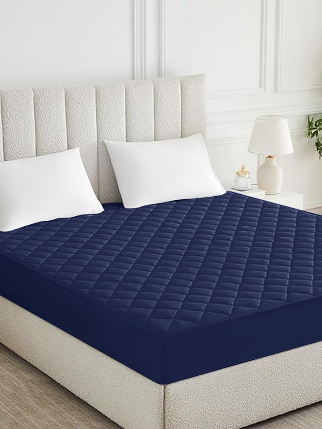 

HOMEMONDE Navy Blue Cotton Water Resistant Single Quilted Mattress Protector