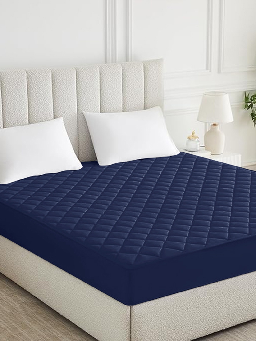 

HOMEMONDE Navy Blue Cotton Water Resistant Quilted Mattress Protector