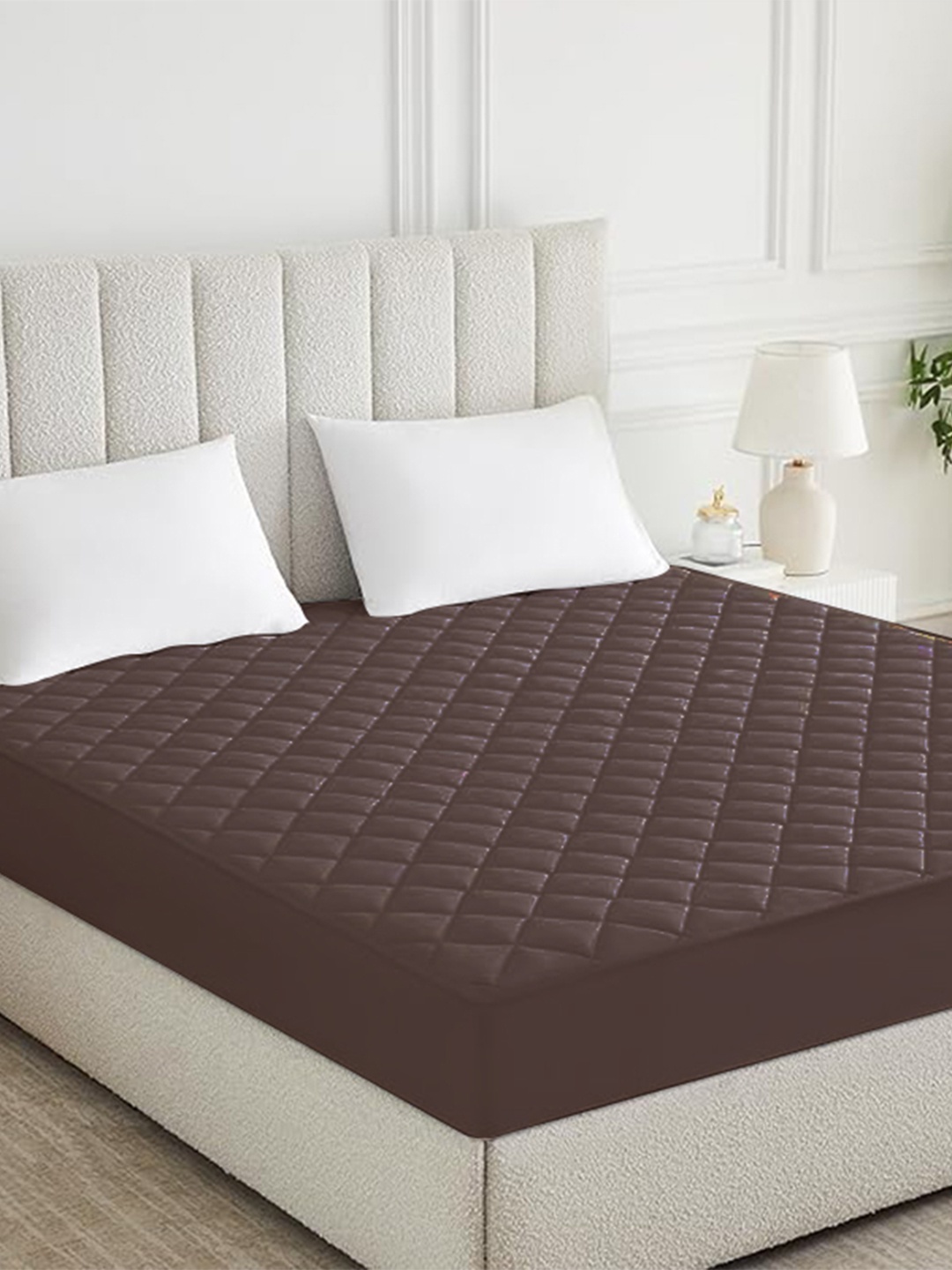 

HOMEMONDE Brown Cotton Water Resistant Quilted Mattress Protector