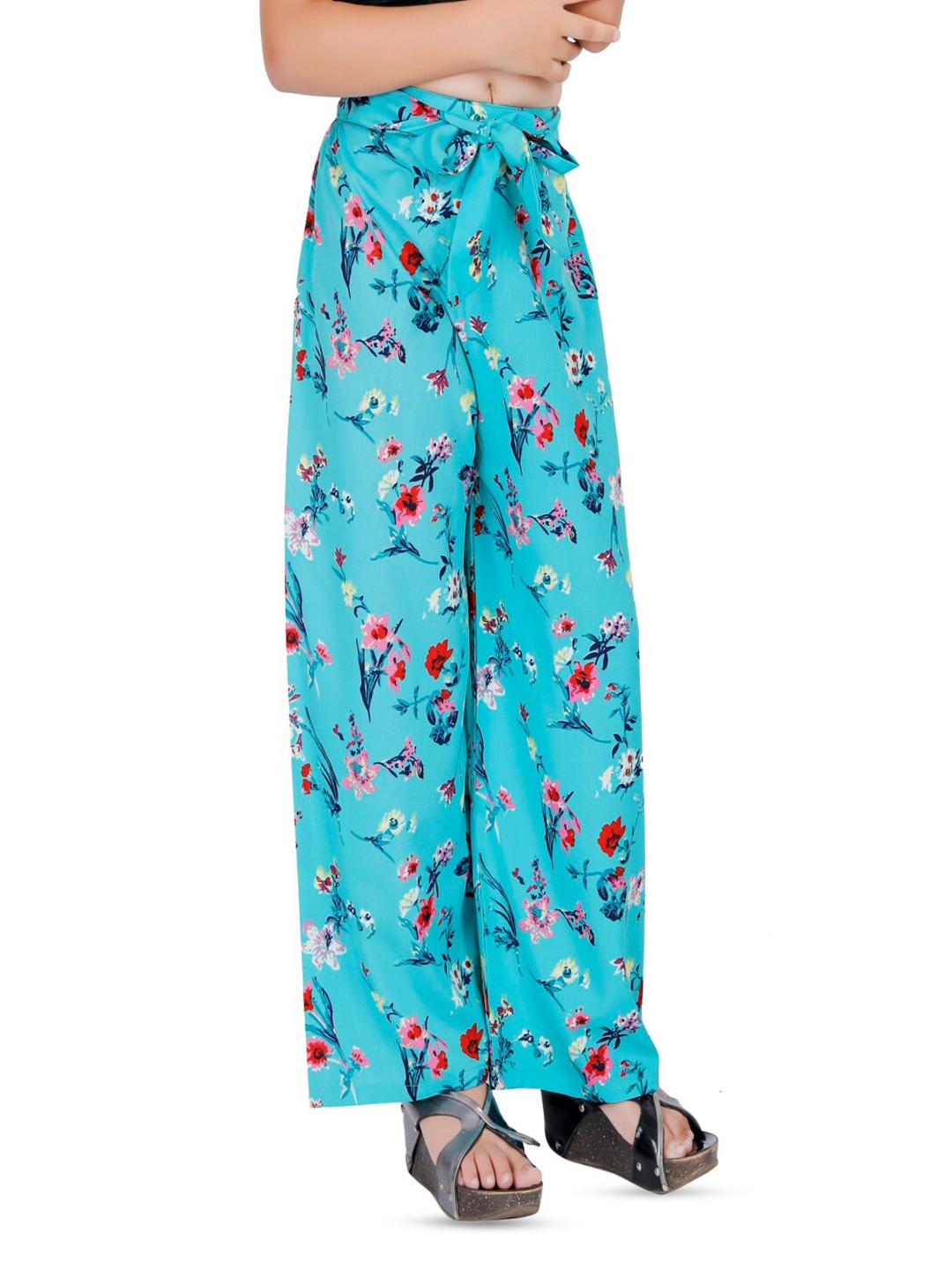 

BAESD Girls Floral Printed Crepe Palazzos, Blue