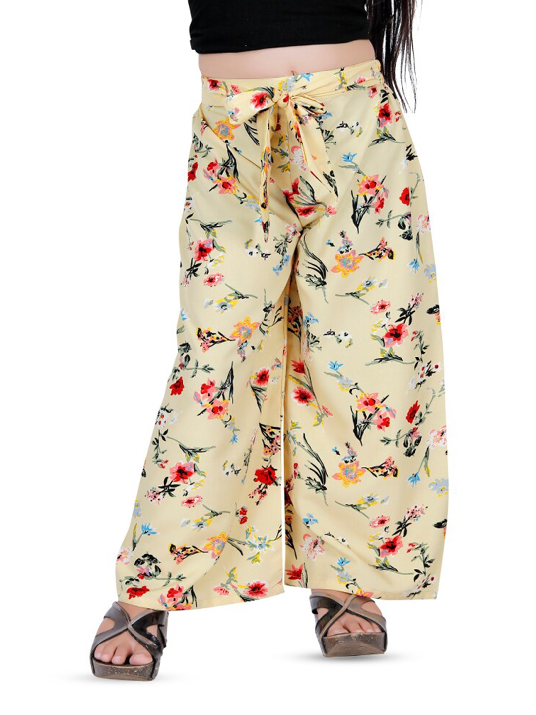 

BAESD Girls Floral Printed Crepe Palazzos, Beige